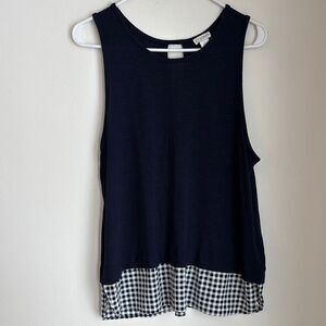 J.Crew Women Navy Gingham Sleeveless navy white Shirt office work preppy size LG